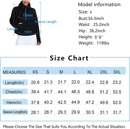 Vista 7 de THE GYM PEOPLE Sudaderas con capucha para mujer, media cremallera, manga larga, forro polar, con bolsillos, agujero para el pulgar