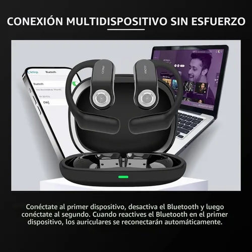 Vista 5 de OWS - Auriculares de oreja abierta Bluetooth con micrófono, Bluetooth 5.4, IPX7 impermeable, ligeros ganchos deportivos inalámbricos para deportes