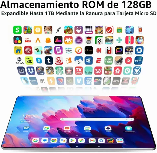 Vista 5 de Tablet Android de 10.1 pulgadas, 8 GB de RAM 128 GB de almacenamiento, Android 12 Oct-core procesador, 5 millones+13 millones de cámaras duales