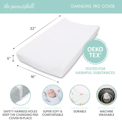 Vista 6 de The Peanutshell Fundas para cambiador de bebé para niña, sábanas de cambiador Minky para niñas, decoración floral rosa, margarita de girasol bohemio