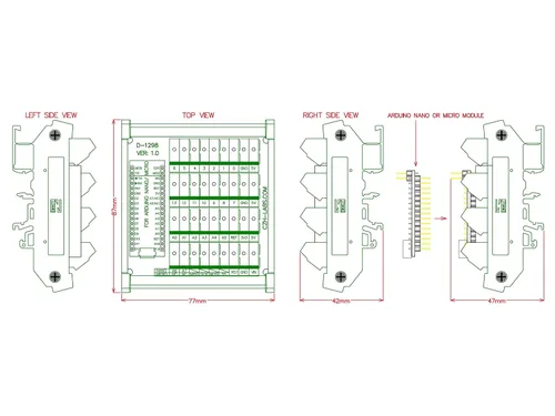 Vista 5 de Tablero del módulo de ruptura del bloque de terminales del tornillo del montaje en carril DIN para Arduino Nano/Micro.