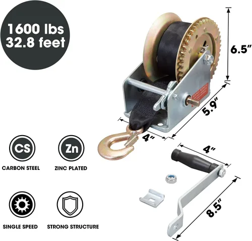 Vista 2 de Big RED ATRT1161SR Torin Cabrestante Manual de Manivela con Cable de Acero de Servicio Pesado de 1600 libras de Capacidad con Correa de Nailon