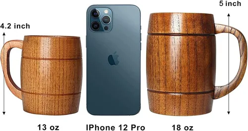 Vista 6 de Taza grande de cerveza de madera de 18 onzas, regalo para hombres y mujeres, taza vikinga vintage grande, rústica y fresca, jarra, hecha a mano