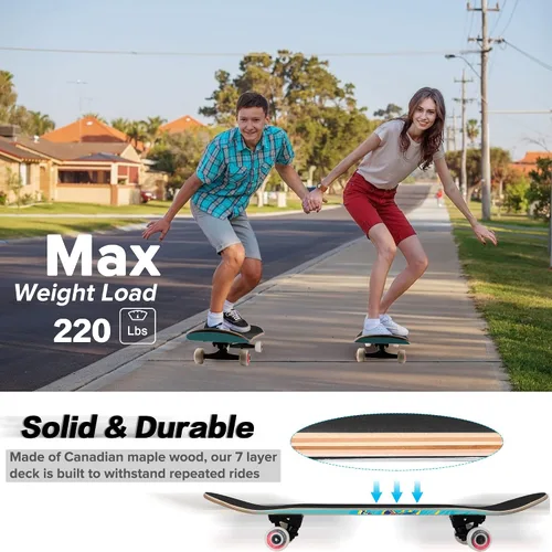 Vista 3 de Patineta Ryvorbe para principiantes, 31 x 8 pulgadas, patineta completa para niños, adolescentes y adultos, 7 capas de arce canadiense, doble