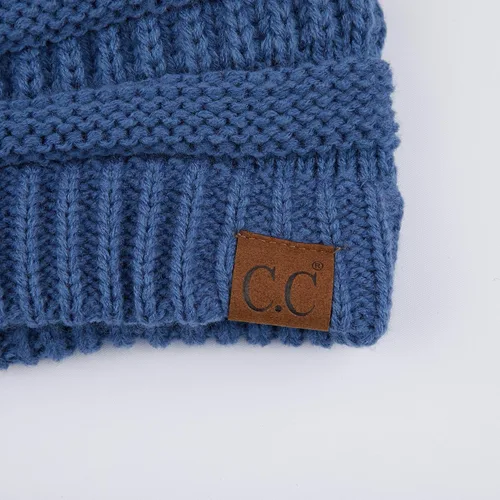 Vista 3 de Gorro unisex liso con pompón y ribete (HAT-43) de C.C Hatsandscarf Exclusives