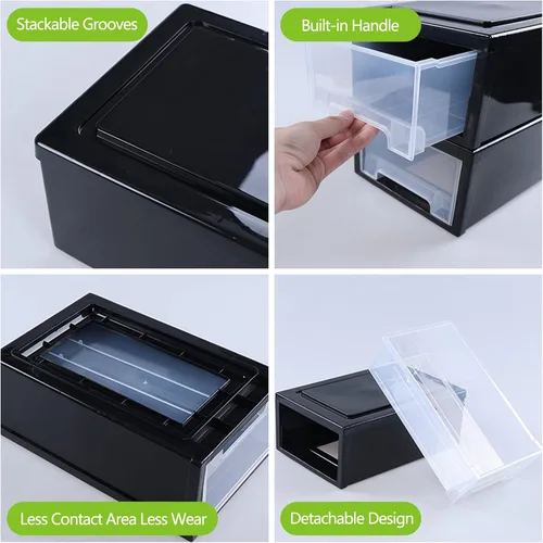 Vista 4 de Saedy Paquete de 3 cajones apilables, caja de almacenamiento de escritorio de 6.5 cuartos de galón
