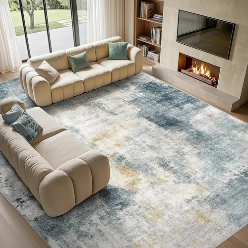 Vista 12 de Tortania Alfombra redonda lavable de 5 pies para sala de estar: Alfombra moderna abstracta neutra grande suave y delgada – Alfombra antideslizante