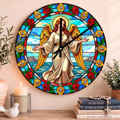 Vista 10 de Reloj de pared con versículo bíblico, con cita religiosa, reloj de madera, texto inspirador cristiano, reloj de madera rústico personalizado