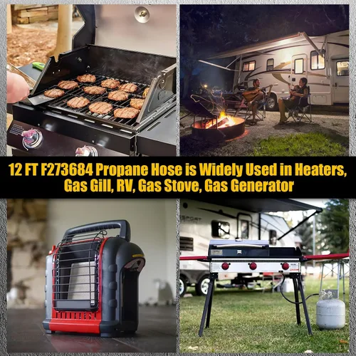Vista 7 de Manguera de propano de 12 pies F273684 compatible con mr heater F273684 buddy heaters manguera de propano f273684 con regulador para RV, parrilla