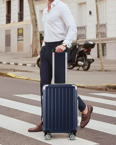 Vista 6 de LUGGEX Equipaje sin cremallera con marco de aluminio - Eleva tu viaje, Azul oscuro, Conjunto de equipaje azul con marco de aluminio, sin cremallera