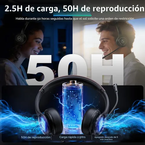 Vista 6 de Auriculares inalámbricos con micrófono para trabajo, auriculares de Negro