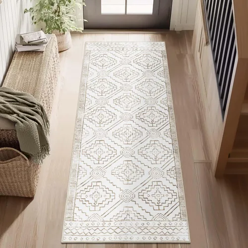 Vista 324 de jinchan Alfombra marroquí de pasillo 2x6 - Alfombra de pasillo lavable a máquina para cocina, alfombra moderna geométrica suave de pelo bajo