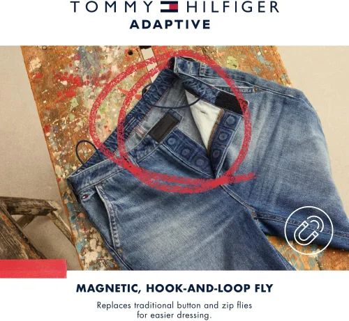 Vista 6 de Tommy Hilfiger Jeans adaptativos para mujer con bordado Tommy con cierre magnético
