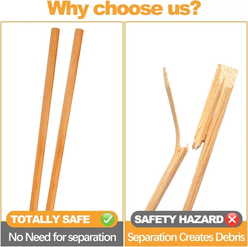 Vista 2 de Jucoan 100 pares de palillos de bambú reutilizables, 9.5 pulgadas naturales sin pintar, antideslizantes, palillos de madera ligeros a granel