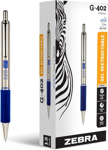 Vista 8 de Zebra Pen STEEL G-402 - Bolígrafo de gel retráctil, punta fina de 0.020 in, tinta negra suave, tinta de secado rápido para evitar manchas ni