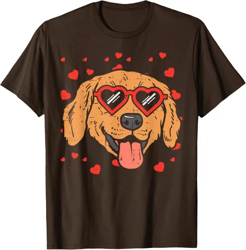 Vista 61 de Golden Retriever cara corazón gafas día de San Valentín perro regalo camiseta Negro