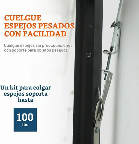 Vista 5 de Kit para colgar espejos con perchas y accesorios de nivelación – 100 libras – Accesorios para colgar espejos resistentes, clips de espejo