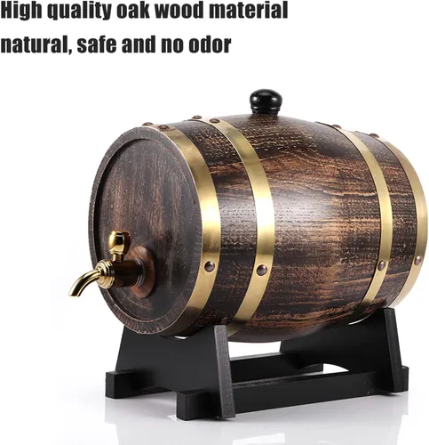 Vista 9 de Barril de roble de 3 litros, barril de madera de roble estilo retro, contenedor de barril de whisky de vino tinto con grifo envejecimiento, barril