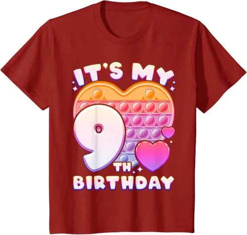Vista 63 de Pop-it Birthday Girl 9 años de edad, Push it Pop Fidget Bubble Camiseta, Negro