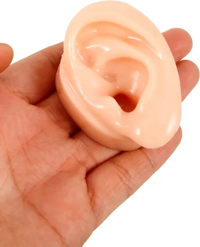 Vista 8 de 2 modelos de orejas de silicona suave para la práctica de piercing, orejas falsas flexibles realistas para exhibición de joyas y enseñanza