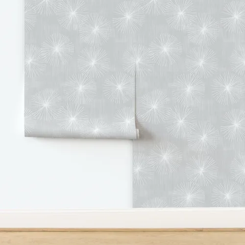 Vista 4 de Spoonflower Papel tapiz autoadhesivo de 9 x 2 pies – Dientes de león gris claro Diente de león blanco minimalista Mod Circle copo de nieve redondo