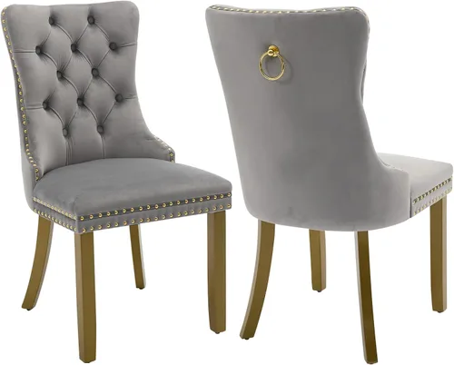 Vista 73 de Juego de 2 sillas de comedor de terciopelo beige, modernas sillas de cocina tapizadas