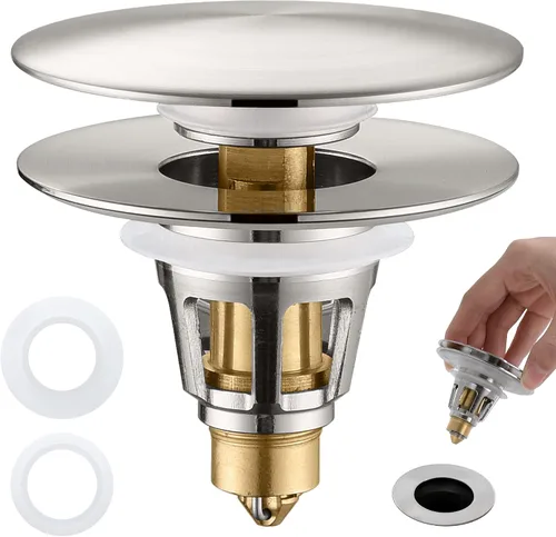 Vista 14 de Tapón Universal para Lavabo de Baño - Filtro de Drenaje de Lavabo con Rebote, Tapón de Drenaje Emergente de Níquel Cepillado, Tapón de Fregadero