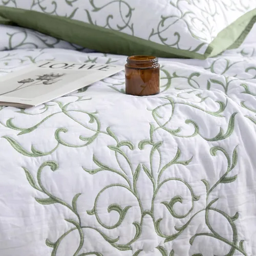Vista 88 de Mixinni - Juego de colcha reversible de 2 piezas, tamaño individual, color beige, con patrón bordado elegante, juego de edredón y funda de almohada