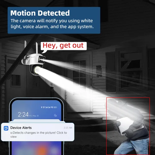 Vista 6 de Cámara de seguridad WiFi para exterior de doble lente, vigilancia Pan/Tilt de 4MP, seguimiento y detección humana, visión nocturna a color, vista