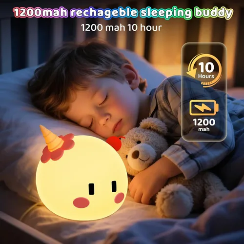 Vista 6 de Luz nocturna monstruosa para niños, 7 modos de color y lámparas de luz controladas por voz, bonita luz nocturna portátil de silicona recargable