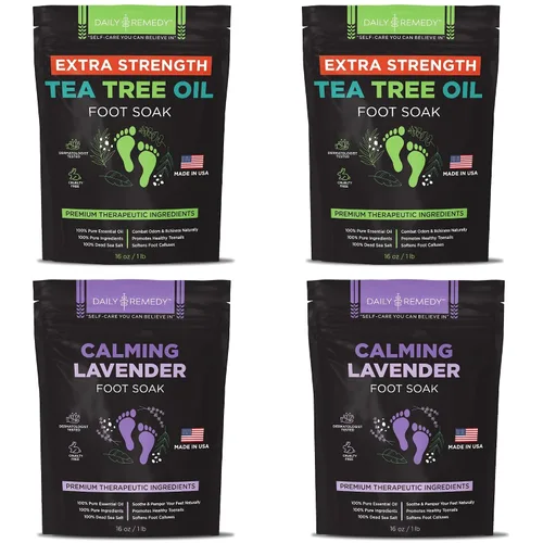 Vista 9 de DAILY REMEDY Sales de remojo para pies, paquete variado de 4 unidades, aceite de árbol de té, alivio muscular, lavanda calmante y remojo