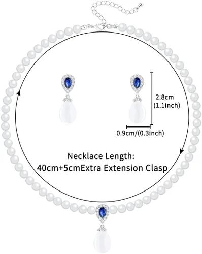 Vista 2 de Juego de collar y aretes de perlas redondas de circonita cúbica para mujer