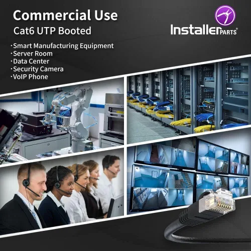 Vista 4 de InstallerParts Cable CAT6 UTP con Bota [Negro] - [0.5 pies] - [1 paquete] - Serie Profesional - Cable de Red/Internet de 10 Gbps, Cable de Conexión