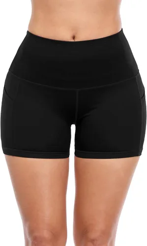 Vista 3 de CADMUS - Pantalones cortos deportivos de tiro alto para mujer, para yoga, acondicionamiento físico y correr, con bolsillos profundos