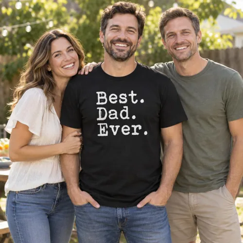Vista 3 de The Goozler Camiseta con texto en inglés "Best Dad Ever", regalo de cumpleaños para papá, camisa para el día del padre, color negro, unisex, manga