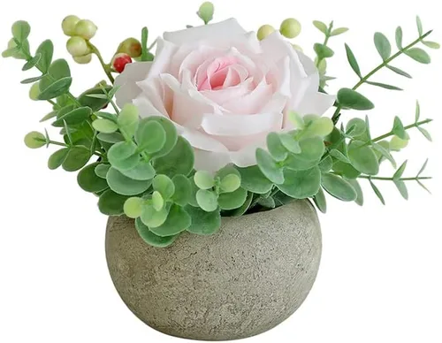 Vista 23 de Small Artificial Blue Rose Potted Plant, 2 Pcs Mini Faux Decor 2 piezas azules