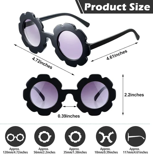 Vista 2 de Tatuo 4 pares de lentes de sol redondos con diseño de margaritas, para niños y niños pequeños, redondos, lindos anteojos de playa para exteriores