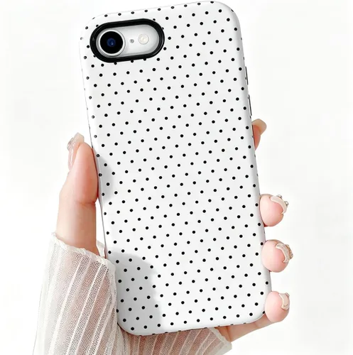 Vista 13 de Compatible con iPhone SE/8/7 Funda Linda para Celular, Diseño de Patrón Estético de Puntos, Funda Protectora Antiarañazos de 2 Capas Híbridas a Azul