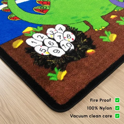 Vista 4 de SAFECASTLE Dino Land - Alfombra educativa para niños, 4 pies 4 pulgadas x 5 pies 6 pulgadas, alfombra de área de dinosaurio con alfabeto y números