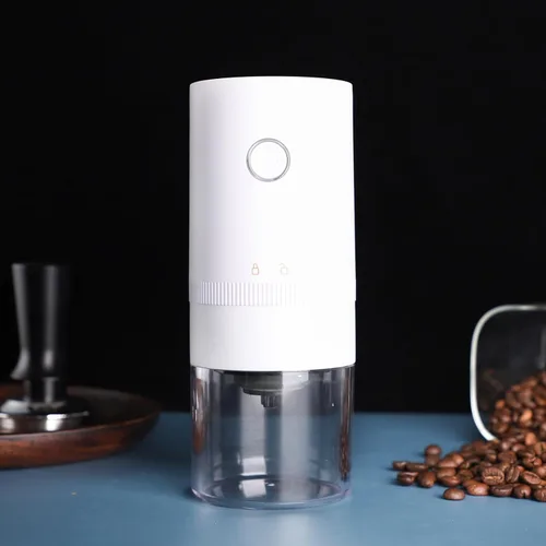 Vista 8 de Molinillo de café eléctrico con rebabas cónicas de acero inoxidable, portátil, molinillo de café compacto con ajustes ajustables precisos (blanco)