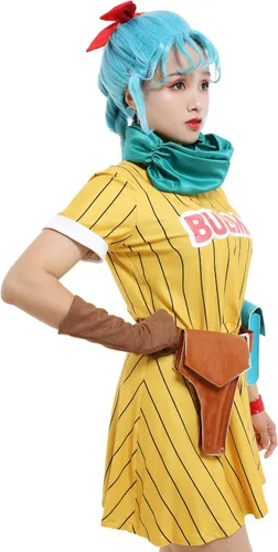 Vista 2 de Cosplayfm Disfraz de anime para mujer vestido amarillo con bufanda y cinturón