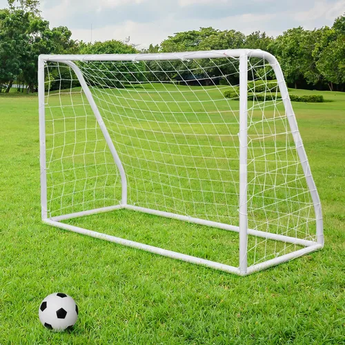Vista 6 de Juego de portería de fútbol de 6 x 4 pies, equipo de entrenamiento de fútbol portátil 3 en 1 con red de fútbol, balón, blanco y panel de rebote