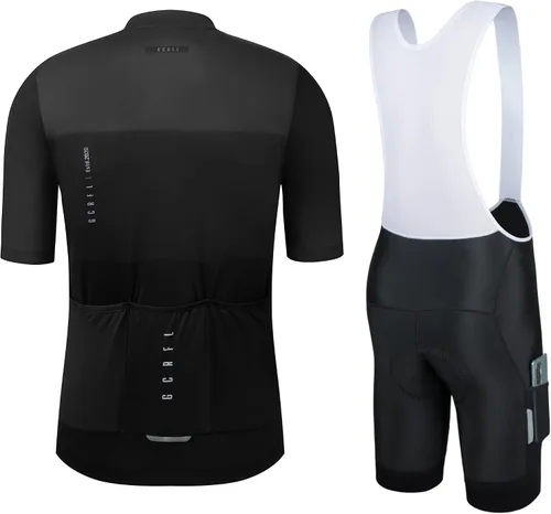 Vista 2 de GCRFL Conjunto de camiseta de ciclismo para hombre, manga corta, kits de ciclismo, pantalones cortos, bolsillos laterales, ajuste profesional