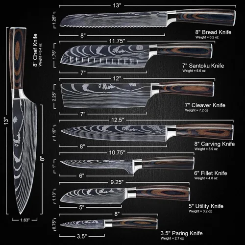 Vista 9 de SENKEN - Juego de cuchillos de cocina japoneses de 14 piezas - Colección Imperial