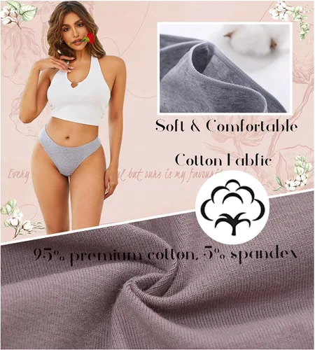 Vista 5 de CUTE BYTE Tangas de algodón para mujer, sexy, transpirables, elásticas, hipster, ropa interior de algodón, paquete de 6, XS-XL