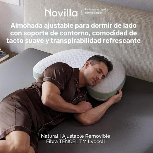 Vista 2 de Novilla Tencel - Almohada curvada para dormir lateral para aliviar el dolor Almohada ajustable CertiPUR-US de espuma viscoelástica triturada