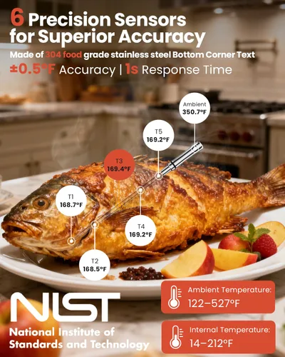 Vista 4 de UNERVER Termómetro inteligente inalámbrico Bluetooth para carne con WiFi, alta precisión ± 0.5 °F, base inteligente, 1 sonda con 6 sensores