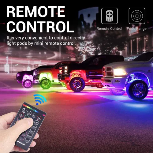 Vista 3 de MICTUNING Kit de luces LED RGB 2025 mejorado, 8 cápsulas de luz neón multicolor con control remoto RF a prueba de agua 12V para autos, camiones