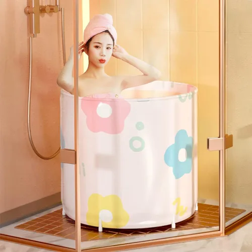 Vista 3 de Bañera portátil plegable Genrenyen para adultos, tina de SPA de PVC para regadera, tina de pie para baño de inmersión, no inflable, para baño