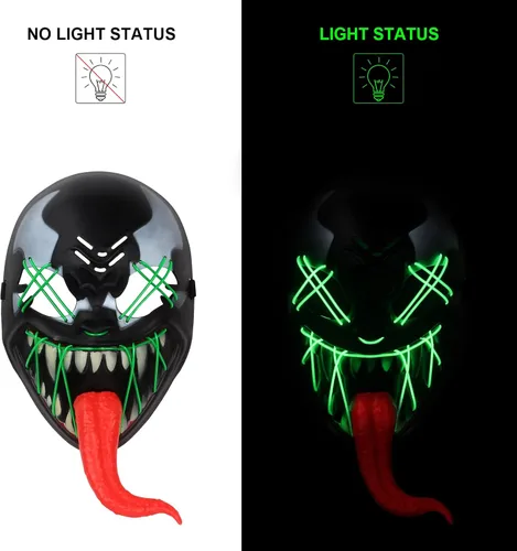 Vista 2 de Máscara de purga iluminada de Halloween, máscara de purga LED aterradora para adultos y niños, disfraces de Halloween, máscaras brillantes con ojos